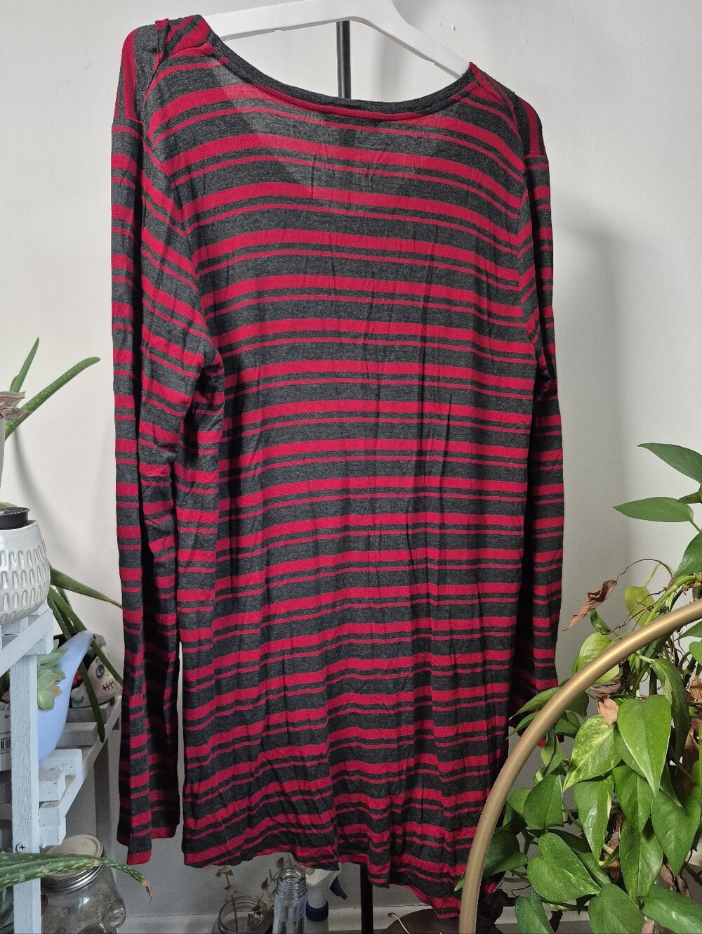XL Cable & Gauge Red and Charcoal Striped Long Sleeve Y2k Tunic - Picture 5 of 5